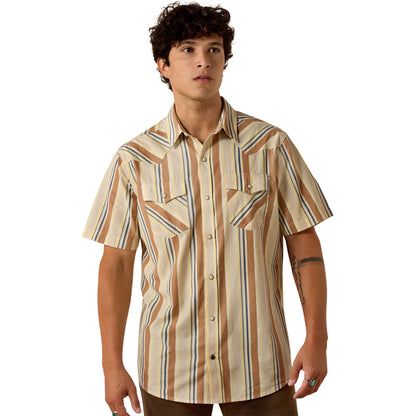 Ariat Men's Retro Hawthorne Snap Button Short Sleeve Shirt - Tan