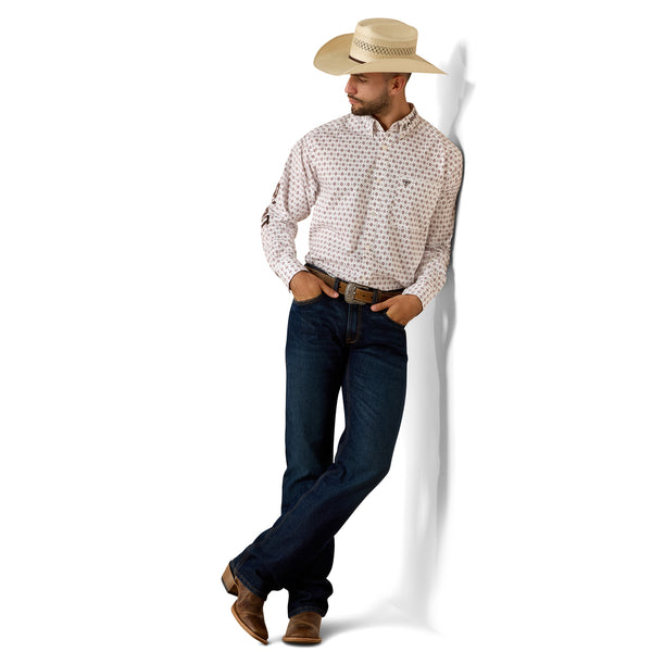 Ariat Men's Team Dallas Classic Fit  Long Sleeve Geo Print Shirt - White
