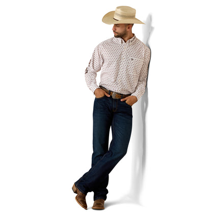 Ariat Men's Team Dallas Classic Fit  Long Sleeve Geo Print Shirt - White
