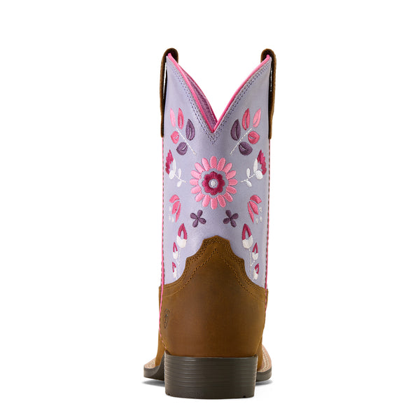 Ariat Kid's Wild Bloom Mystic Lavender Wide Square Toe Boot - Brown