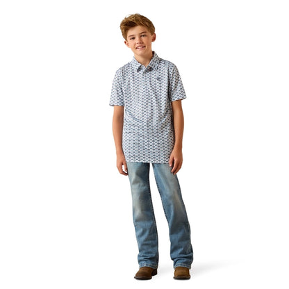 Ariat Boy's All Over Short Sleeve Print Polo - White Southwest Space