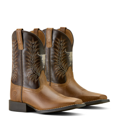 Ariat Kid's Brown Stampede Steer Skull Wide Square Toe Boot