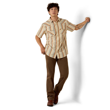 Ariat Men's Retro Hawthorne Snap Button Short Sleeve Shirt - Tan
