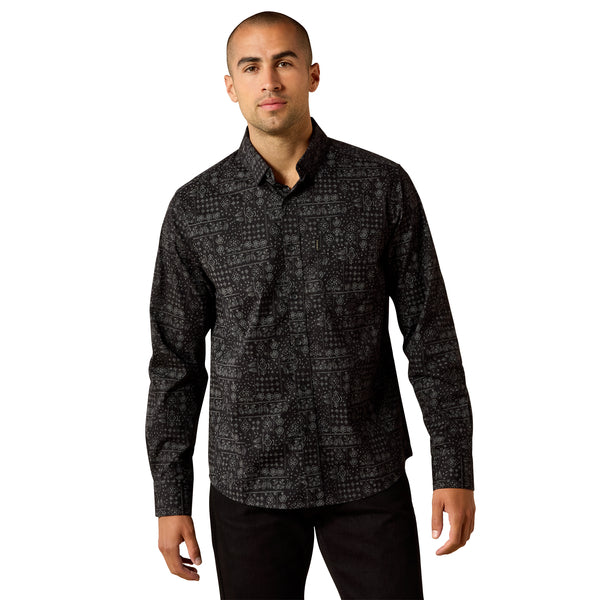 Ariat Men's Micah Modern Fit Long Sleeve Paisley Print Shirt - Black
